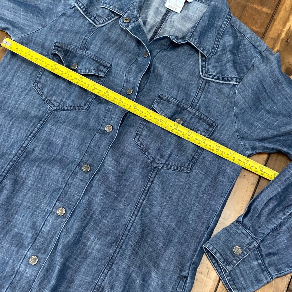 Ariat Denim Chambray Shirt Dress Womens Small Pockets Western Country above knee - Picture 6 of 10
